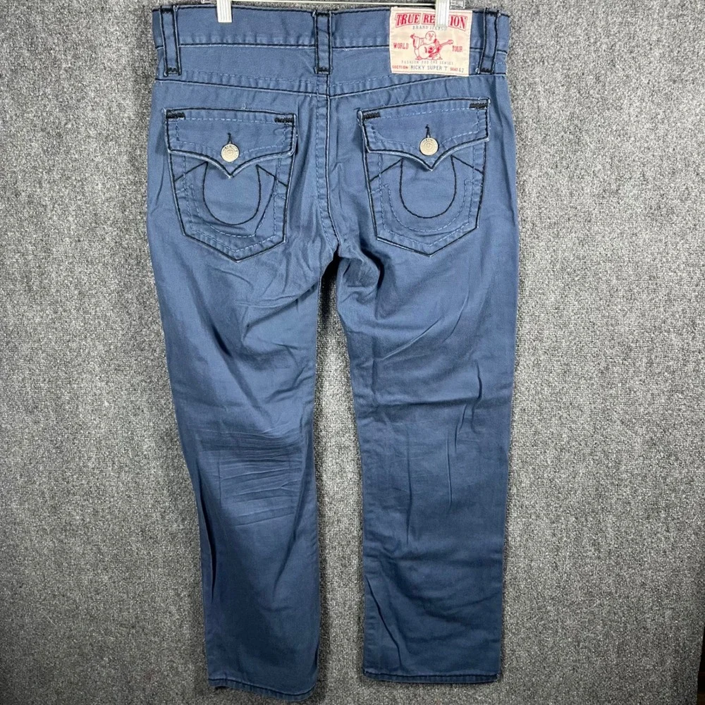 True Religion Ricky Super T Pants Mens 38 Blue Black Contrast Stitch Made in USA